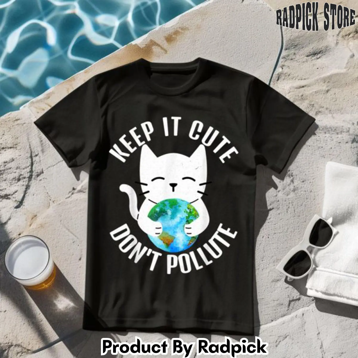 Keep it cute dont pollute cat earth day women kids tshirt rp2633494